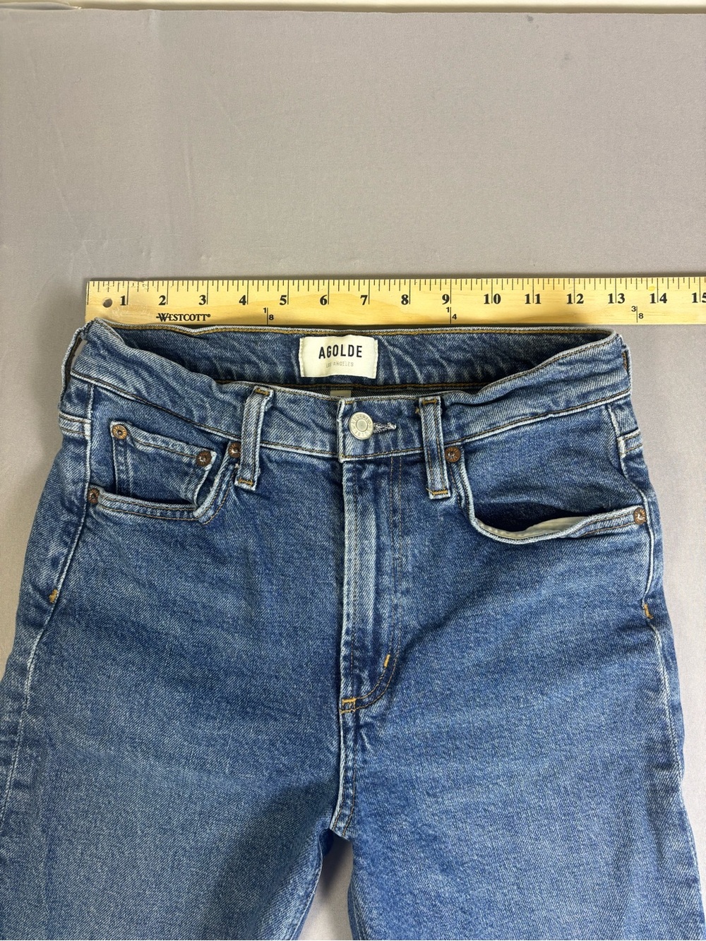 Agolde Women’s Straight-Leg Blue Denim Jeans Raw Hem Slit Ankle Size 25 - Picture 4 of 12